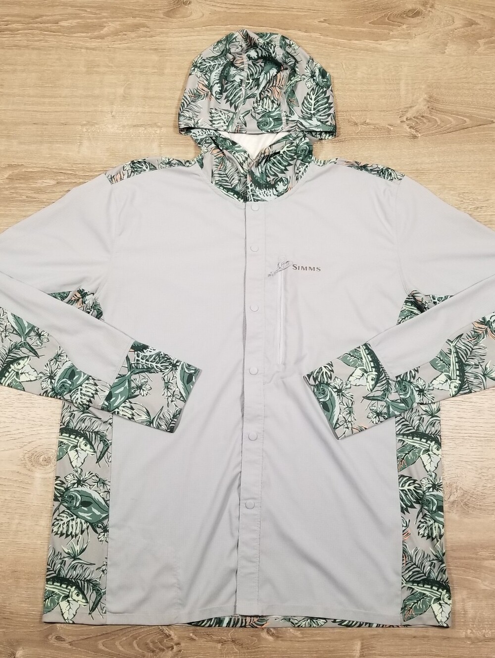 Simms Intruder Hoody Performance Fishing Mens Large Tropical Floral Fish Print